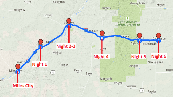 Miles City to Dickinson Route